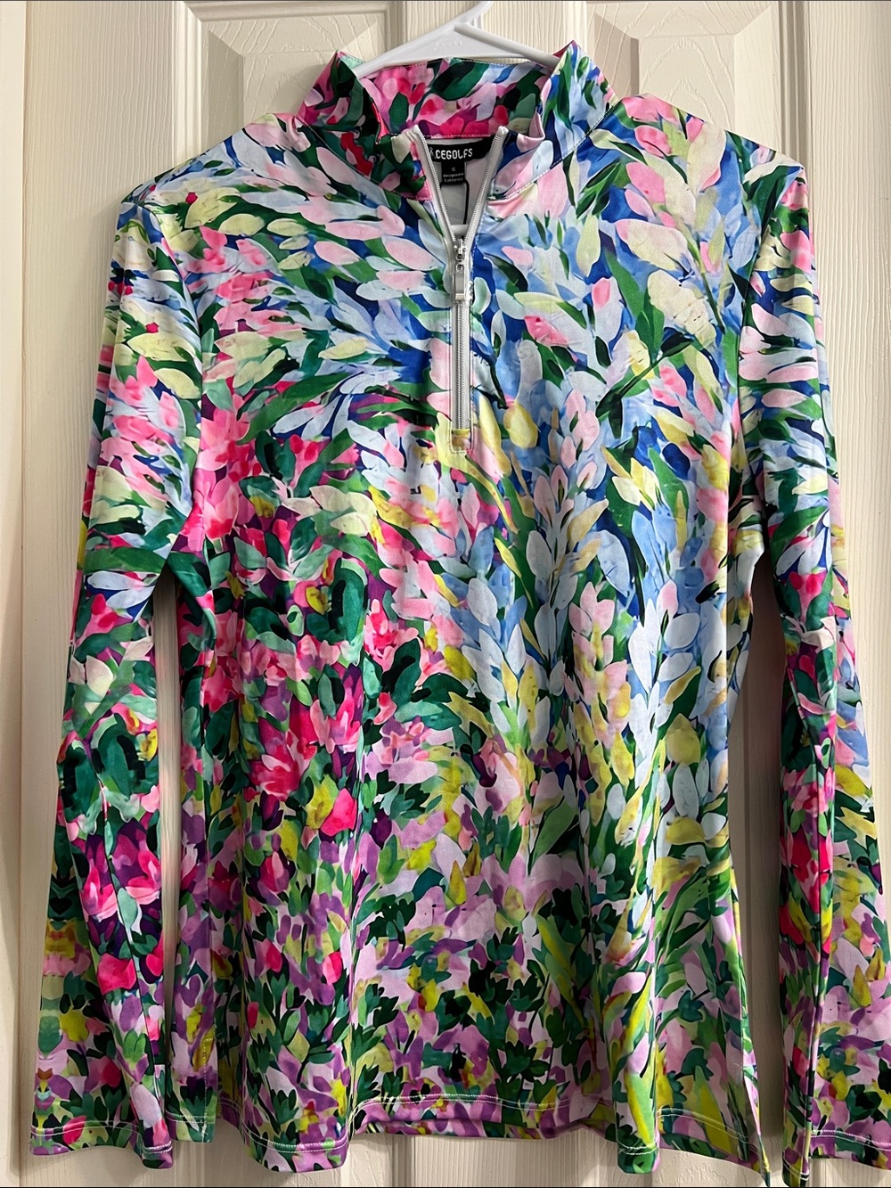 Cegolfs Floral Quarter-Zip Long Sleeve Top - Pink/Green Multi